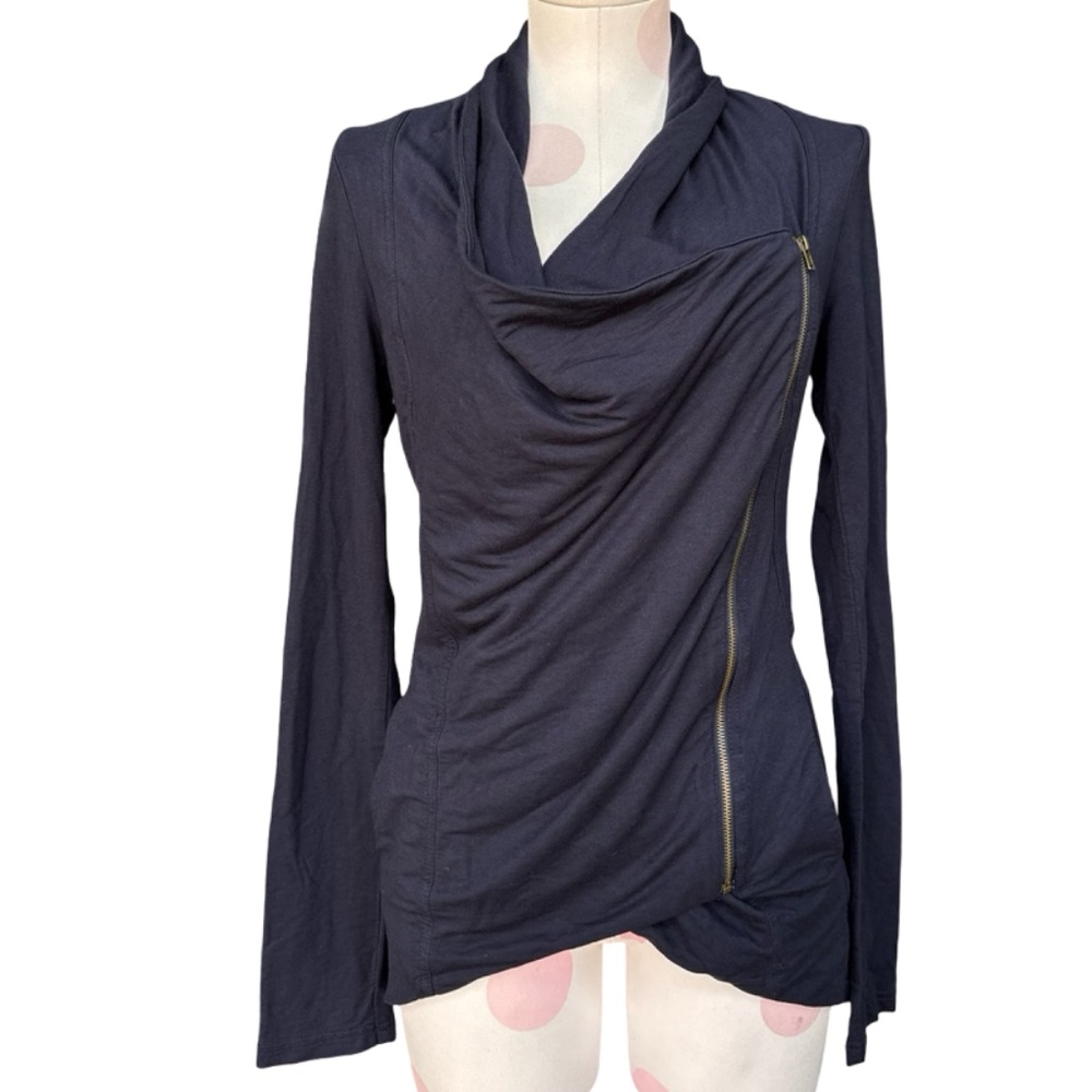 Market & Spruce Draped Asymmetric Zip Front Cardigan - Black